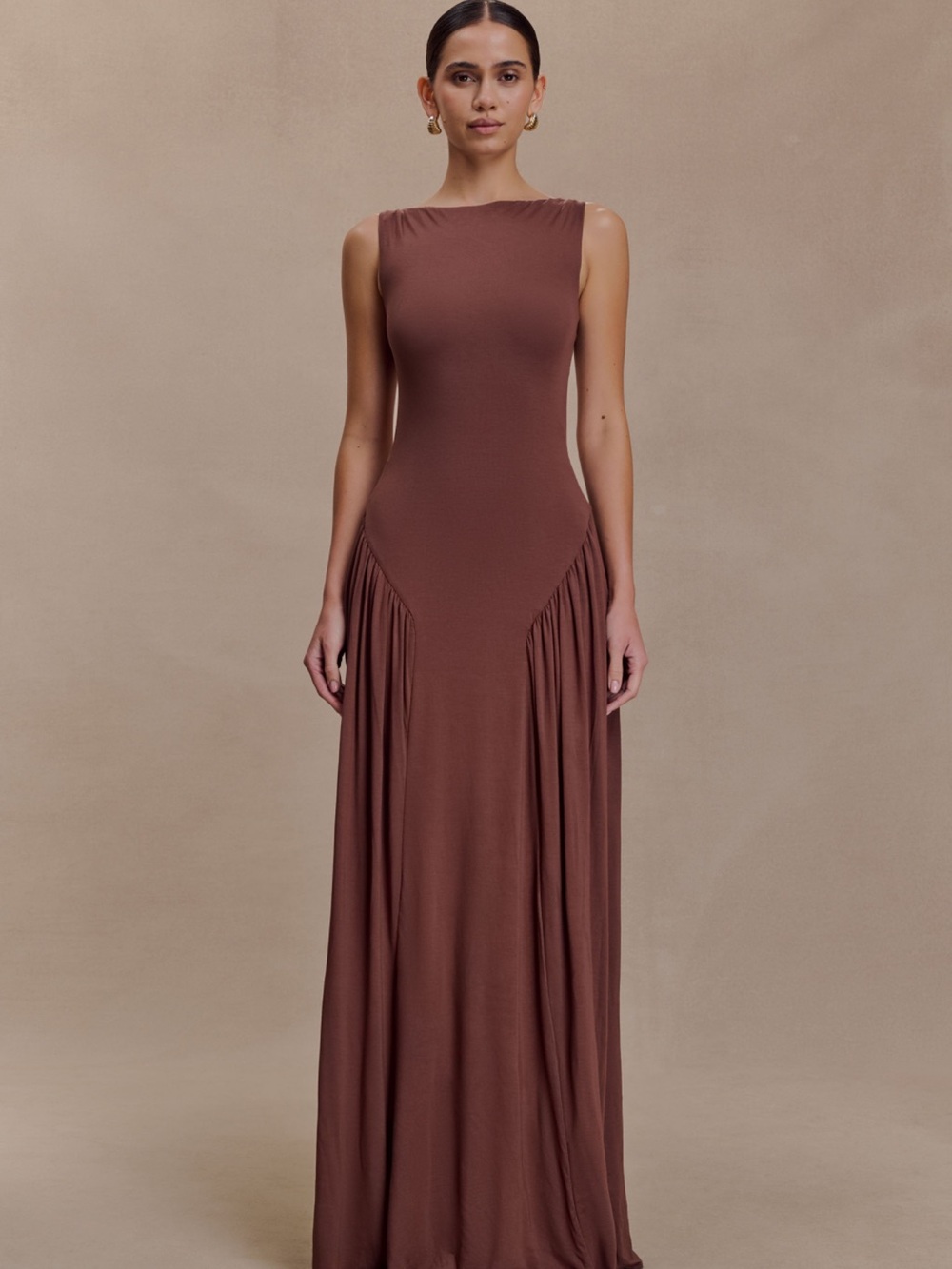 Meshki Chocolate Brown Formal Maxi Dress